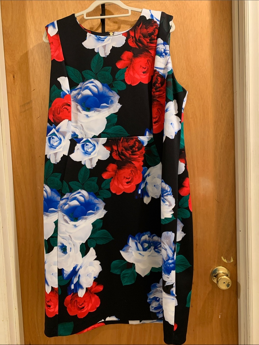 Calvin Klein Black Midi Dress with Red, Blue & White Roses